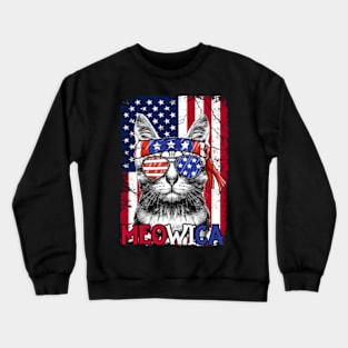 Men Women Funny Cat Lover 4th Of July Meowica American Flag Crewneck Sweatshirt